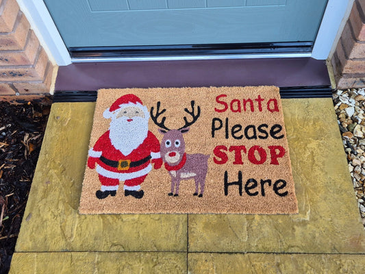 Coir Doormat, 60cm x 40cm - 'Santa Please Stop Here'