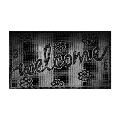 Rubber Doormat, 60cm x 40cm - 'Welcome' (Small Flowers)