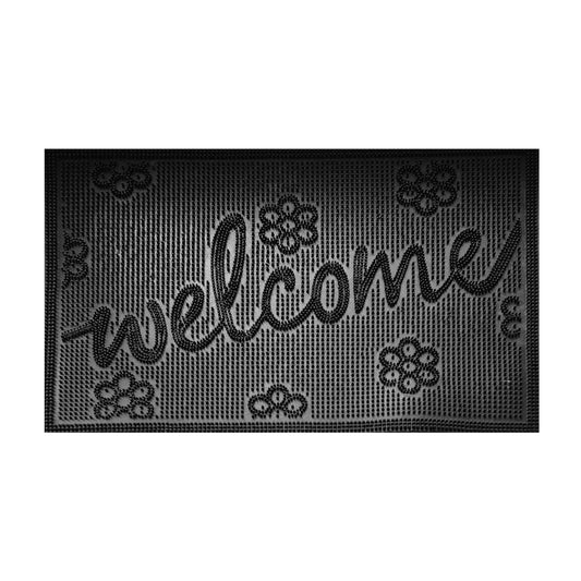Rubber Doormat, 60cm x 40cm - 'Welcome' (Small Flowers)