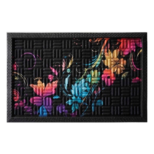 3D Embossed Doormat, 75cm x 45cm - Neon Flowers