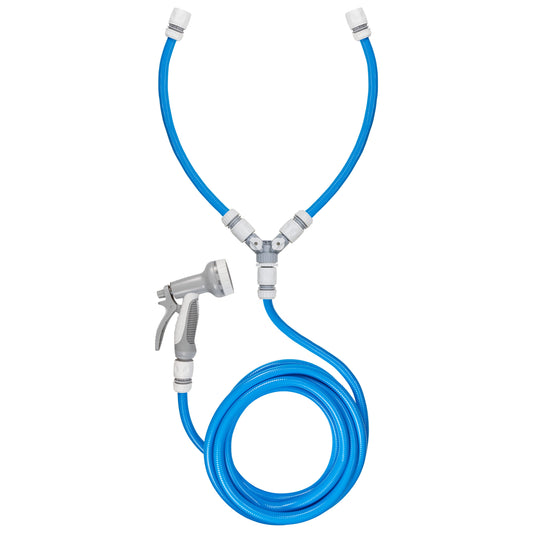 Hot & Cold Dog Shower Wash Kit with Water Sprayer & Valved Mixer, Blue