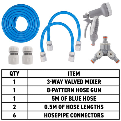 Hot & Cold Dog Shower Wash Kit with Water Sprayer & Valved Mixer, Blue