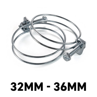 Galvanised Steel Double Wire Hose Clamps, 32mm-36mm