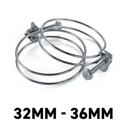 Galvanised Steel Double Wire Hose Clamps, 32mm-36mm