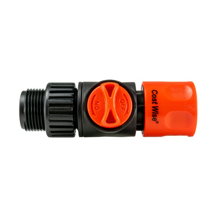 3/4" BSPM to Hosepipe Tap Connector with Valve, Black
