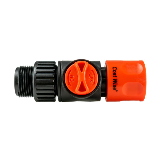 3/4" BSPM to Hosepipe Tap Connector with Valve, Black