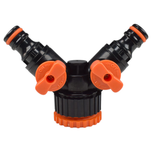 Double Outlet Tap Splitter with Valves, Black