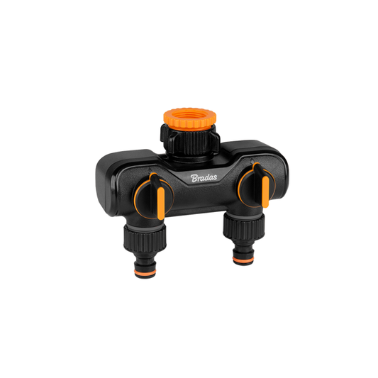 Bradas 2-Way Tap Splitter Manifold with Valves, Black