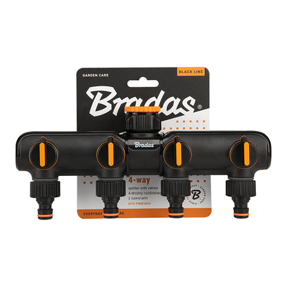 Bradas 4-Way Tap Splitter Manifold with Valves, Black