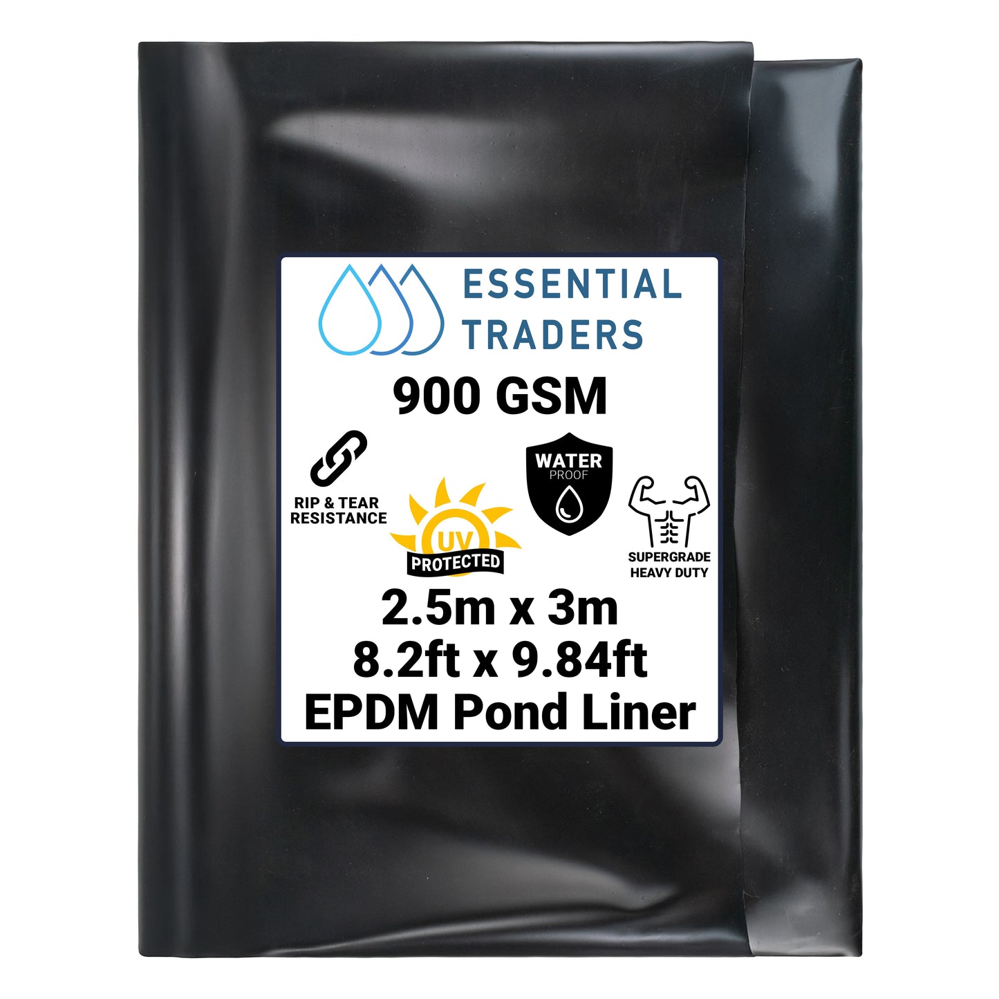 2.5m x 3m EPDM Rubber Pond Liner, 900 GSM