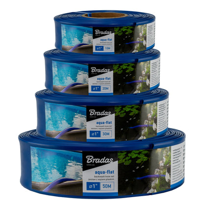 10m Bradas Lay Flat Aqua Hose with Clip, 1"