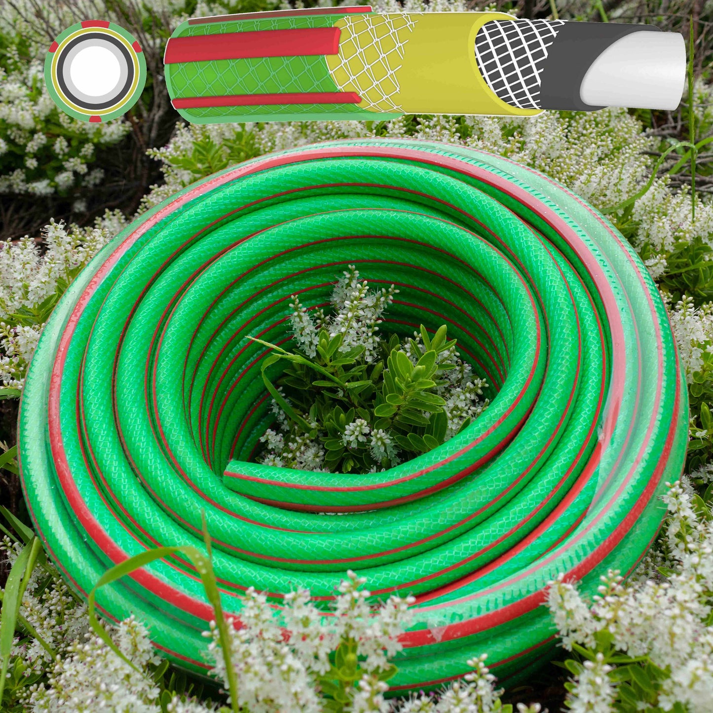 1/2" Green Premium Garden Hose Pipe, 6-Layer