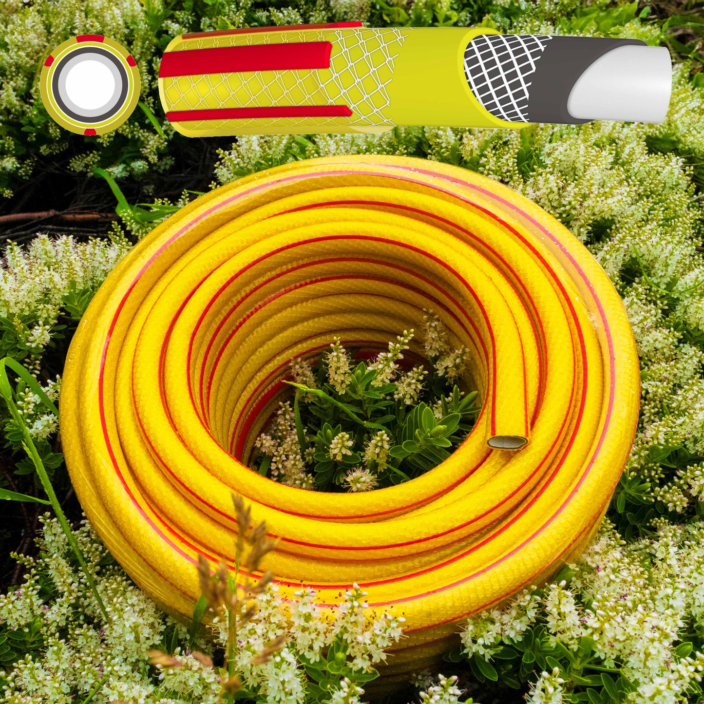 1/2" Yellow Premium Garden Hose Pipe, 6-Layer