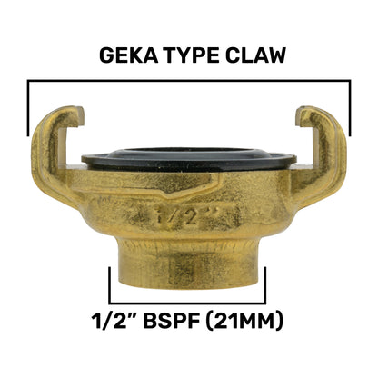 Brass GEKA Style Claw Hose Connector, 1/2" BSPF