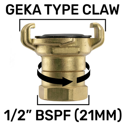 Brass GEKA Style Claw Swivel Hose Connector, 1/2" BSPF