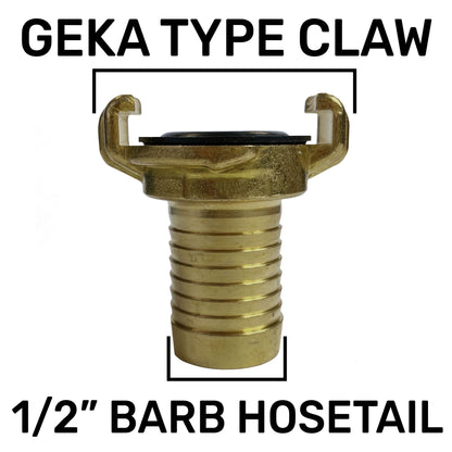 Brass GEKA Style Claw Hosetail Connector, 1/2"