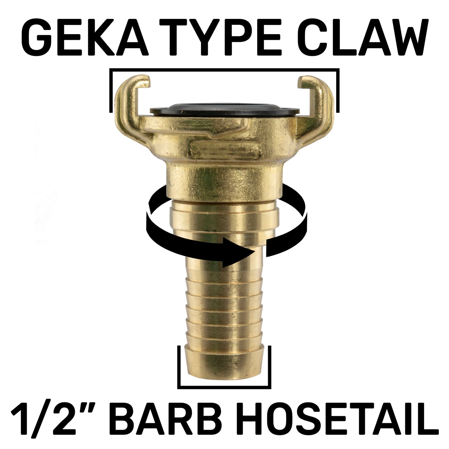 Brass GEKA Style Claw Swivel Hosetail Connector, 1/2"