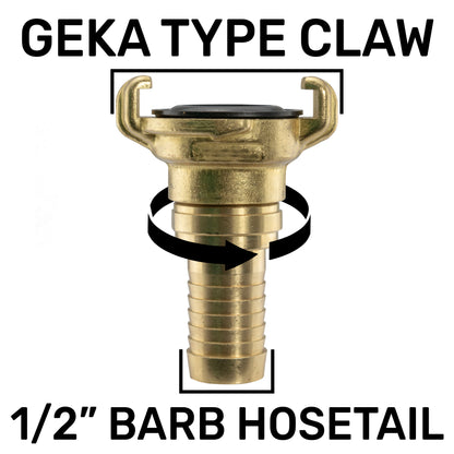 Brass GEKA Style Claw Swivel Hosetail Connector, 1/2"