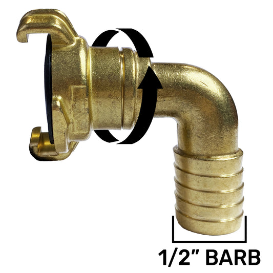 Brass GEKA Style Claw Swivel Hosetail Elbow, 1/2"
