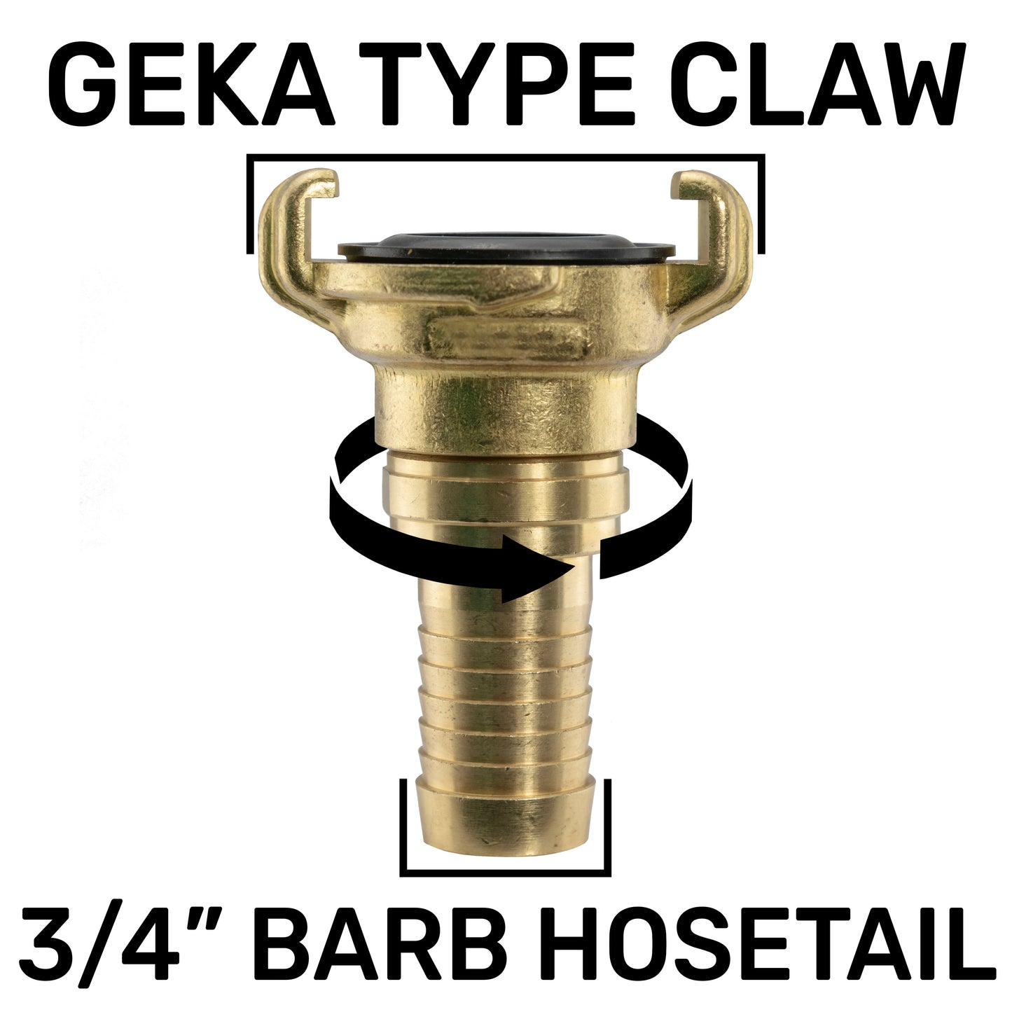 Brass GEKA Style Claw Swivel Hosetail Connector, 3/4"
