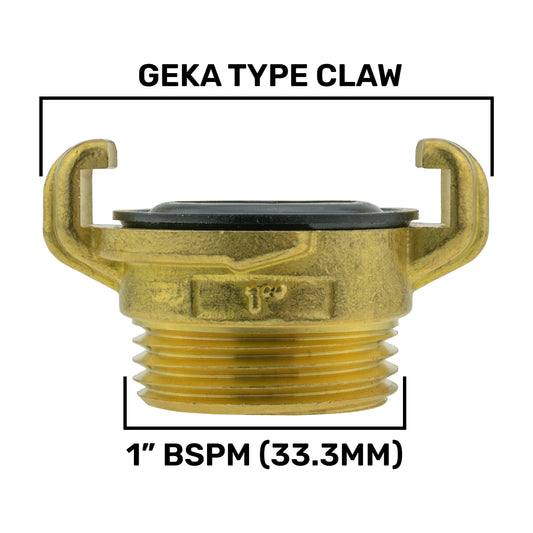 Brass GEKA Style Claw Hose Connector, 1" BSPM