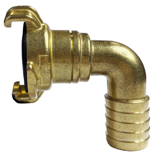 Brass GEKA Style Claw Swivel Hosetail Elbow, 1"