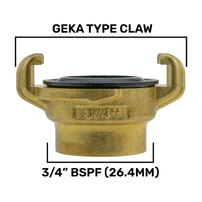 Brass GEKA Style Claw Hose Connector, 3/4" BSPF