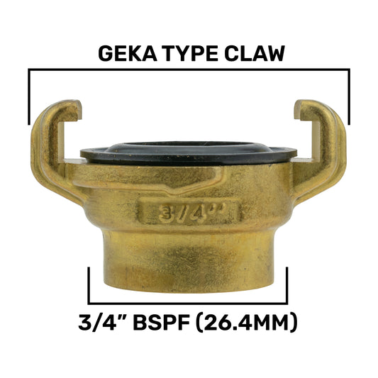 Brass GEKA Style Claw Hose Connector, 3/4" BSPF