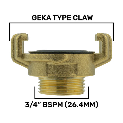 Brass GEKA Style Claw Hose Connector, 3/4" BSPM