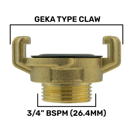 Brass GEKA Style Claw Hose Connector, 3/4" BSPM