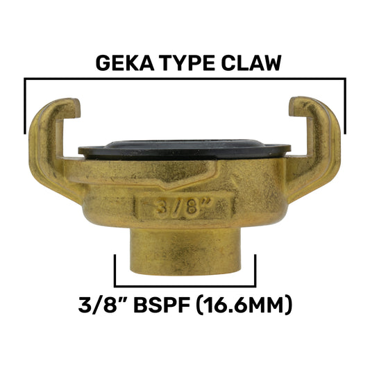 Brass GEKA Style Claw Hose Connector, 3/8" BSPF
