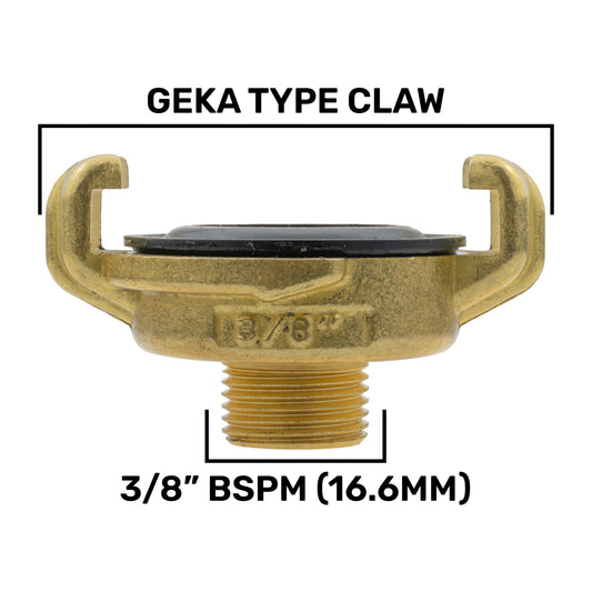 Brass GEKA Style Claw Hose Connector, 3/8" BSPM