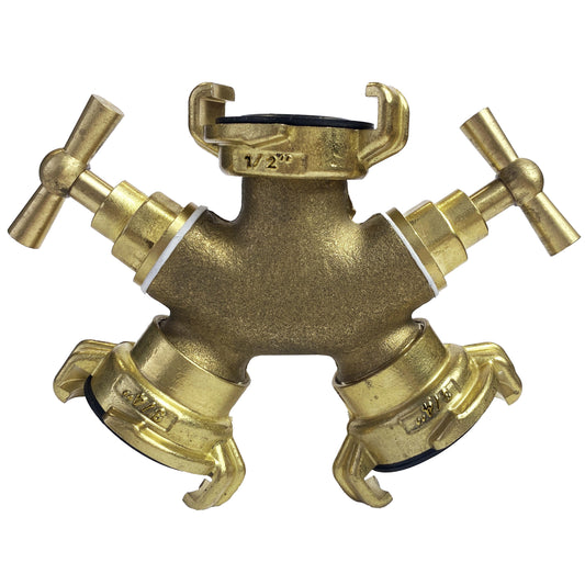 Brass GEKA Style Claw 3-way Splitter with Bib Taps