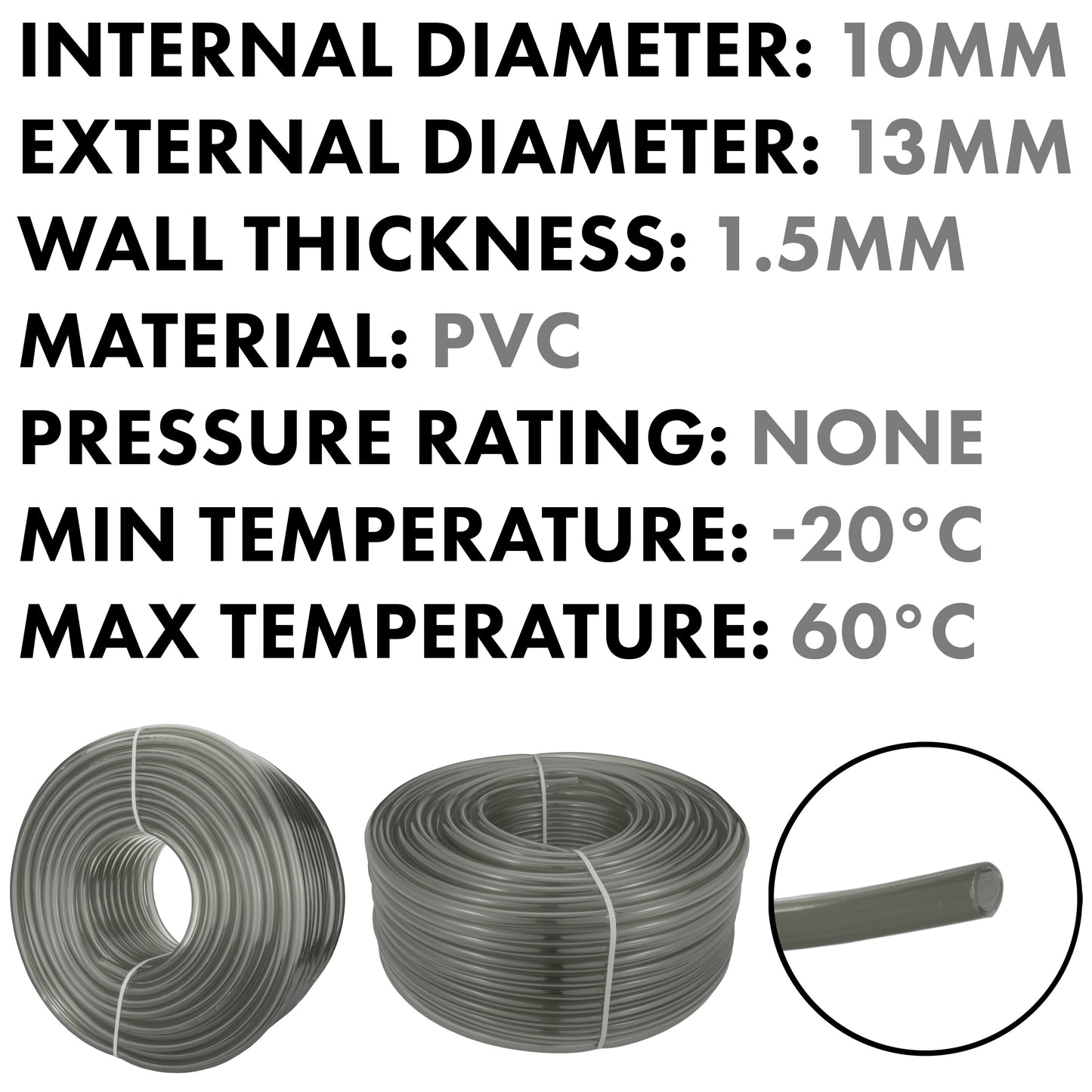 10mm Grey Semi-Transparent PVC Technical Hose