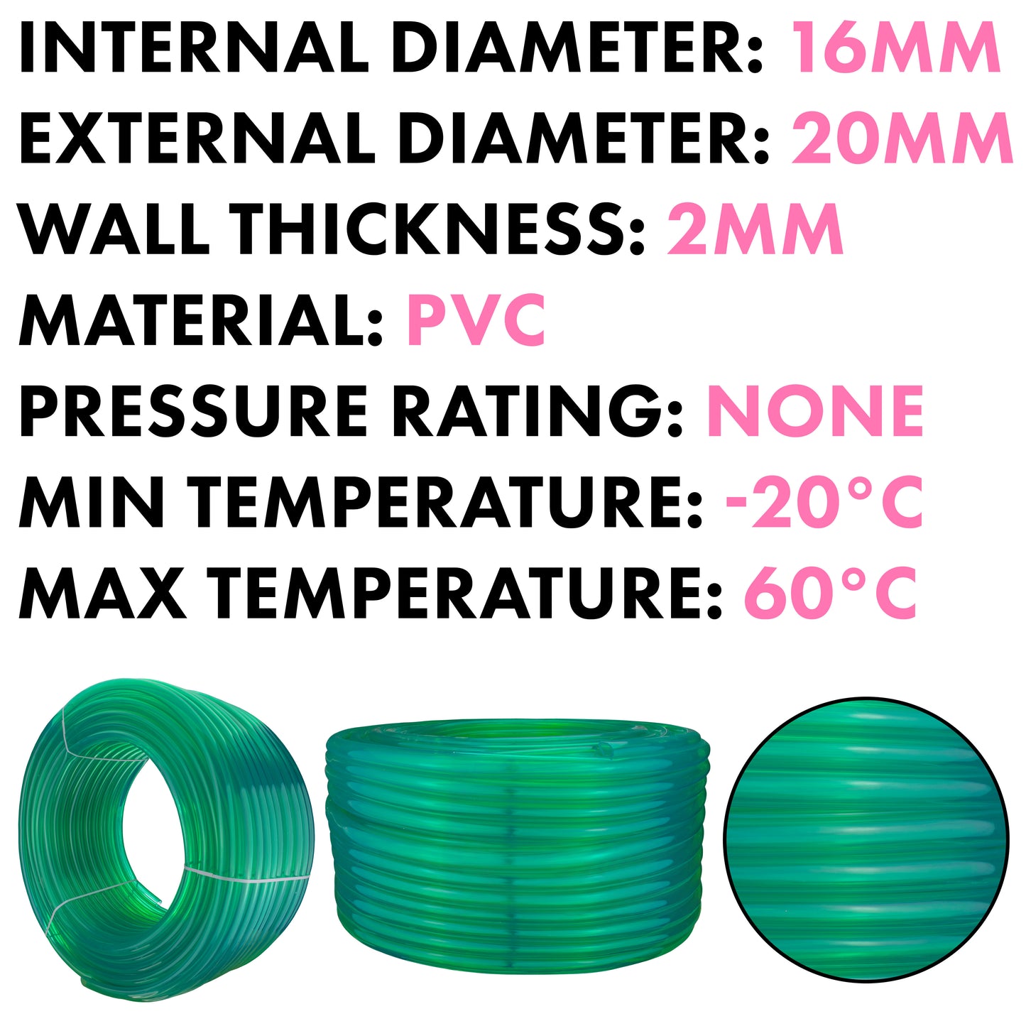 16mm Clear Green Tinted PVC Technical Hose