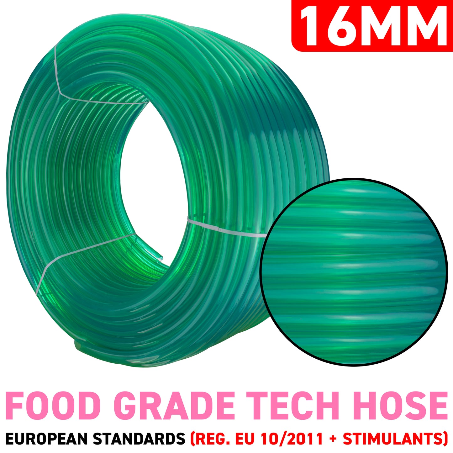16mm Clear Green Tinted PVC Technical Hose