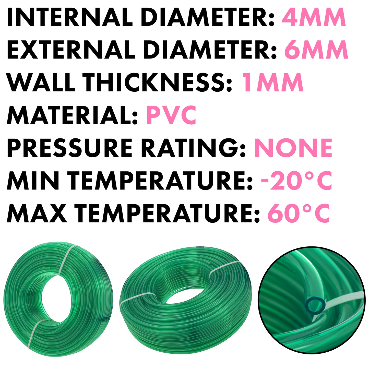 4mm Clear Green Tinted PVC Technical Hose