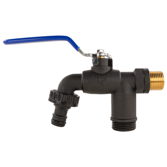 Nylon Quick Connector Dual Outlet Lever Tap, 1/2" BSP