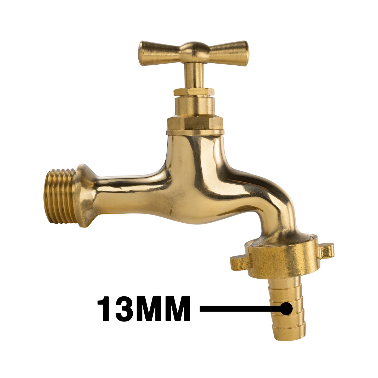 Polished Brass Barbed Bib Tap, 1/2" BSP x 13mm