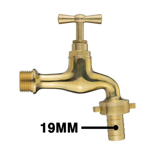 Polished Brass Barbed Bib Tap, 1/2" BSP x 19mm