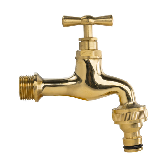 Polished Brass Quick Connector Bib Tap, 1/2" BSP