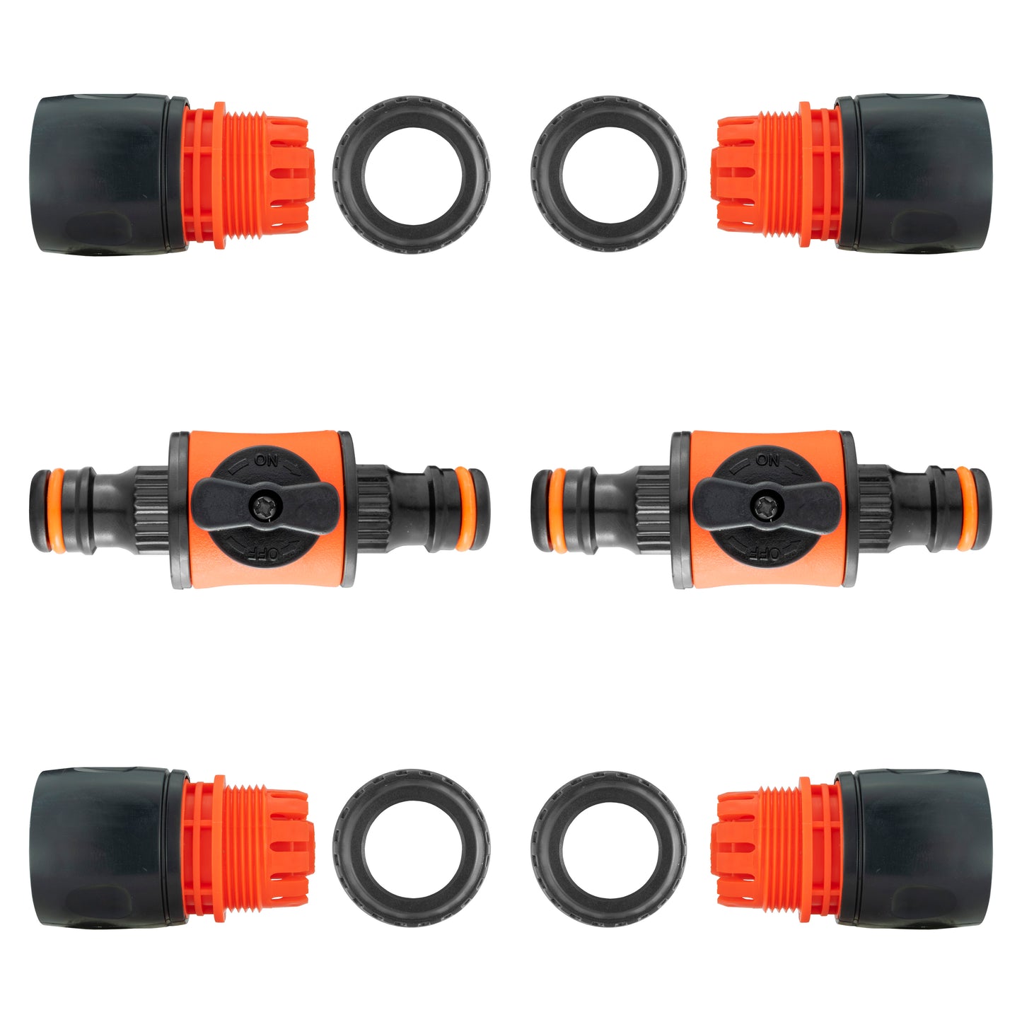 In-Line Valve with Quick Connectors - 6 Piece Set, Black