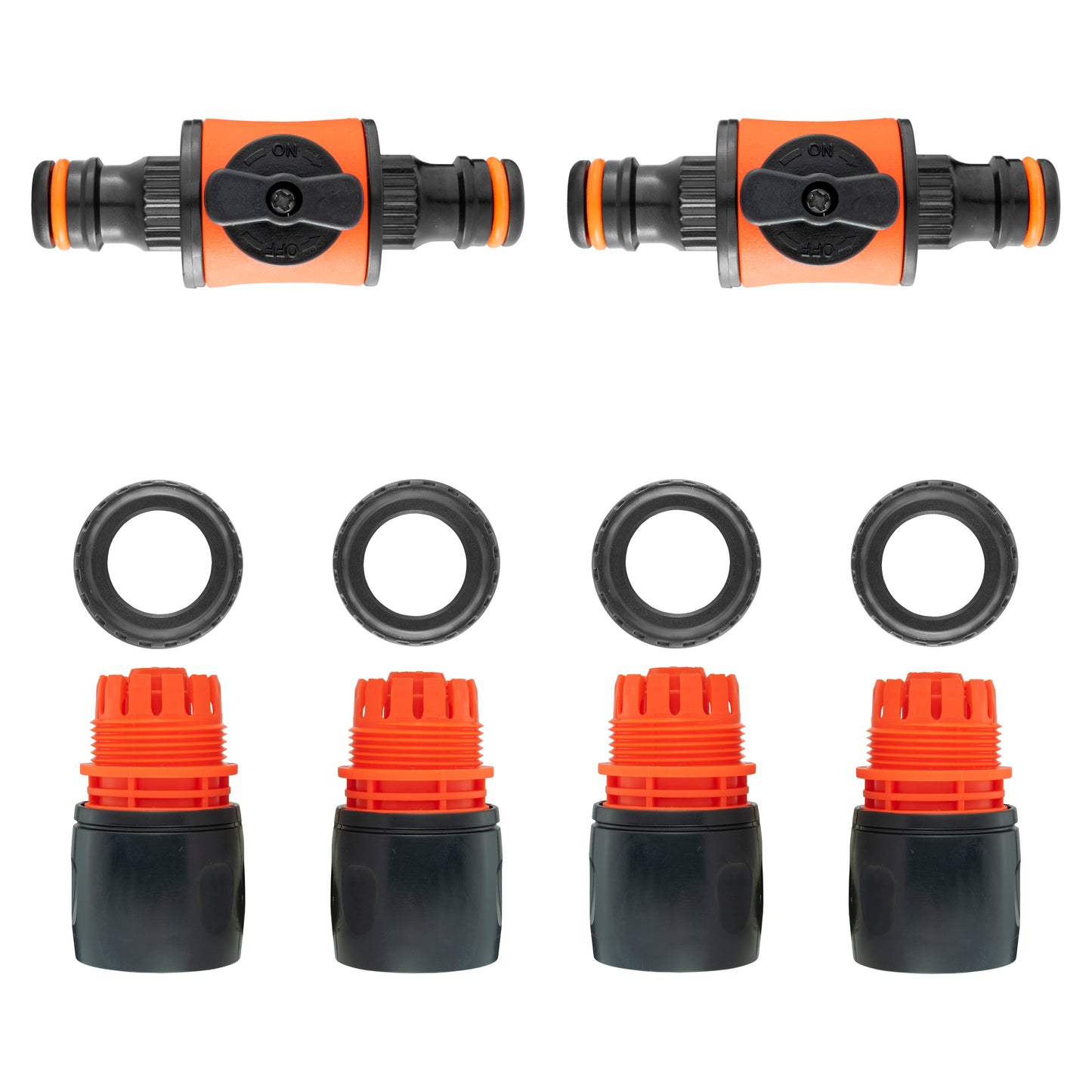 In-Line Valve with Quick Connectors - 6 Piece Set, Black