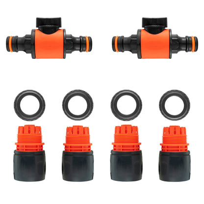 In-Line Valve with Quick Connectors - 6 Piece Set, Black
