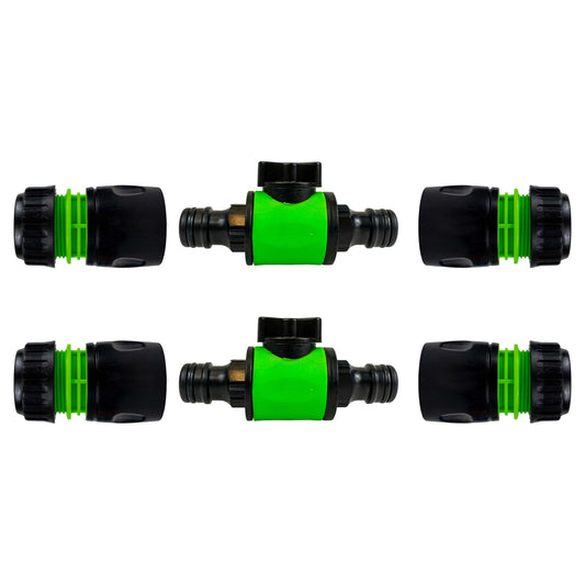 In-Line Valve with Quick Connectors - 6 Piece Set, Green & Black