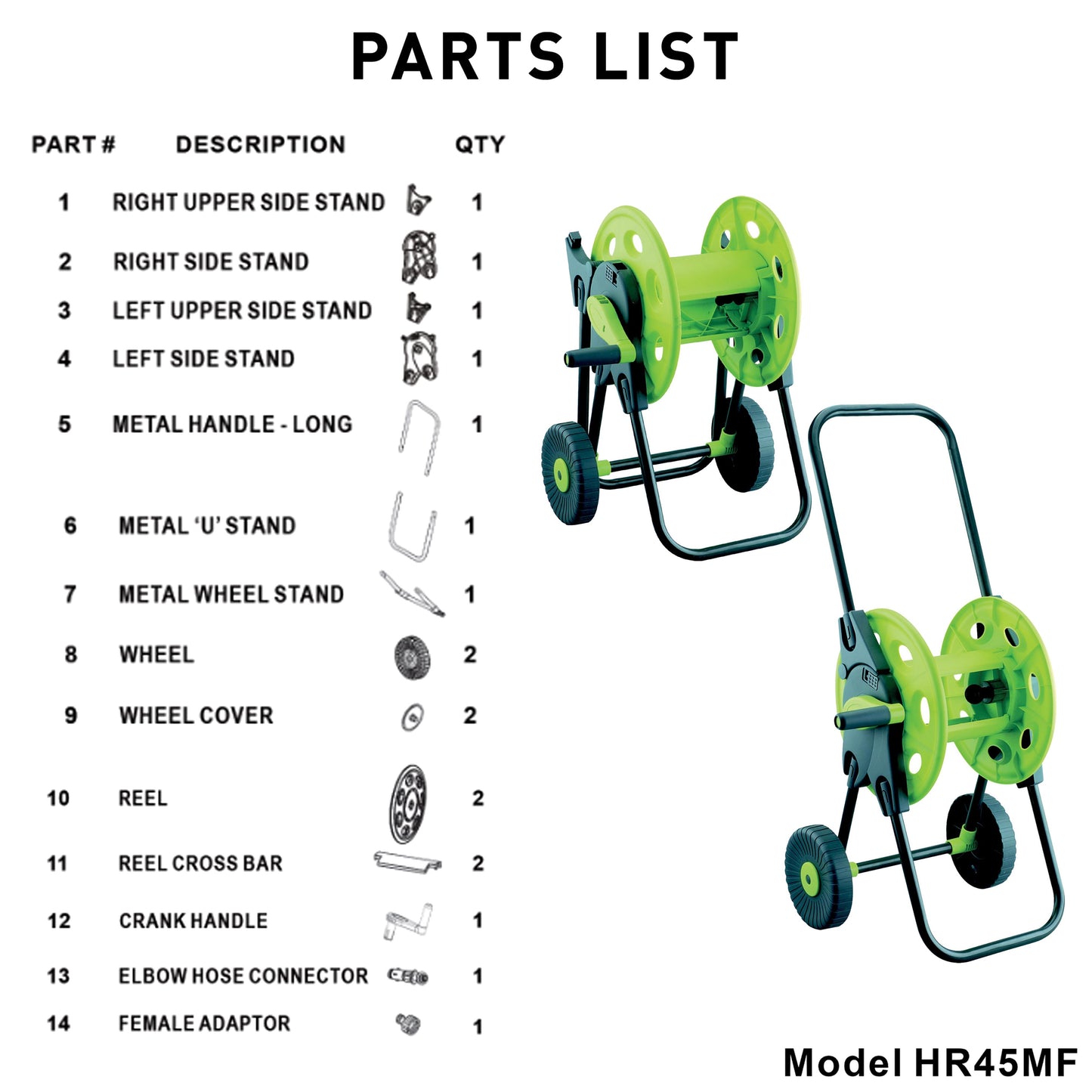 Portable Green Garden Hose Cart with 60m Reel Capacity