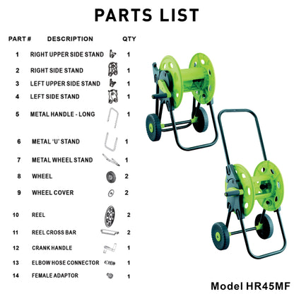 Portable Green Garden Hose Cart with 60m Reel Capacity