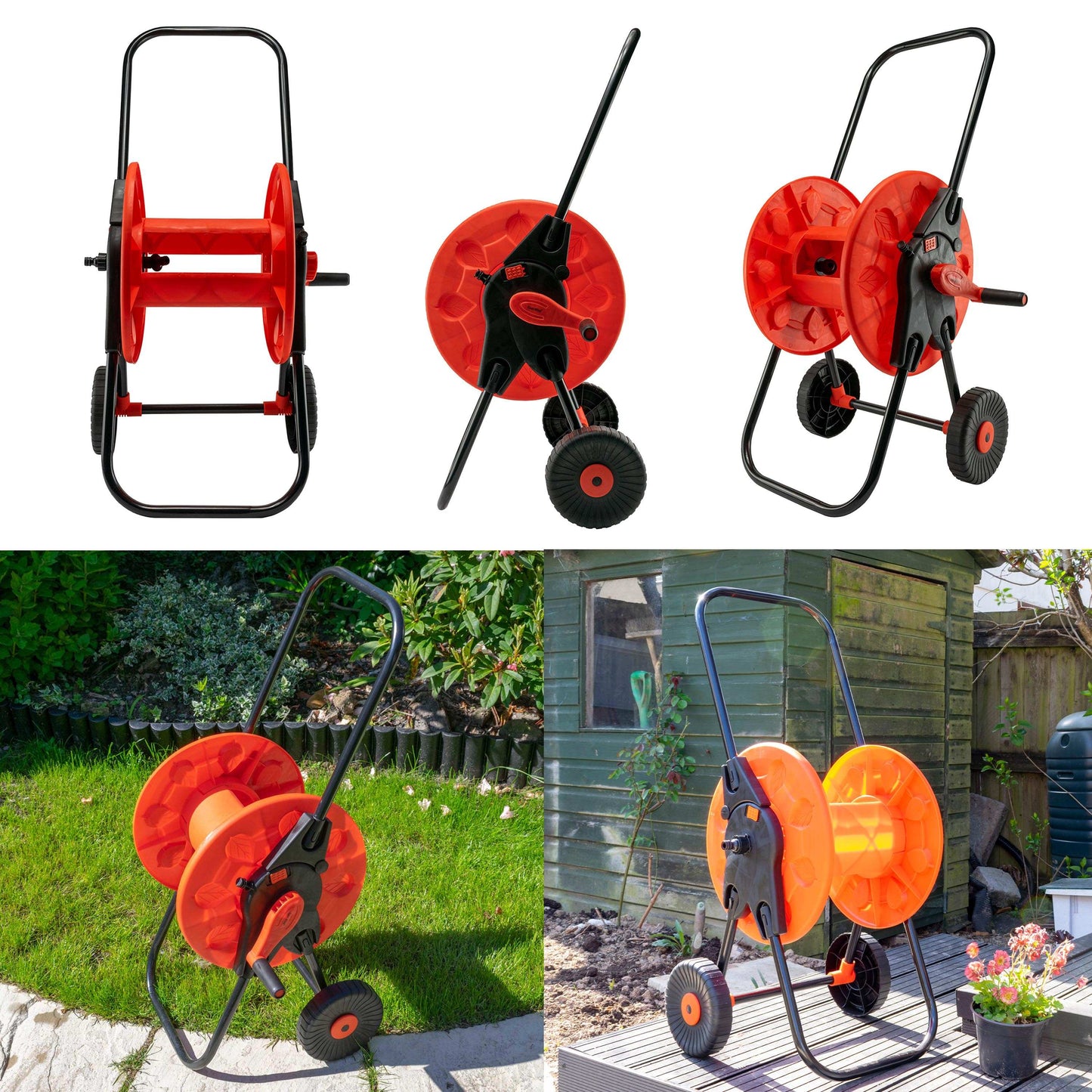 Portable Orange Garden Hose Cart with 60m Reel Capacity