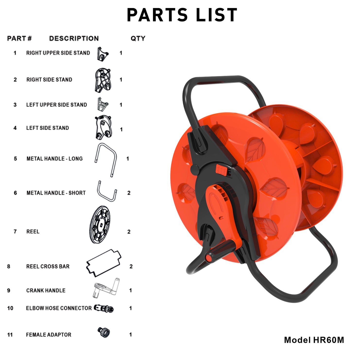 Orange Garden Hose Reel with 60m Capacity