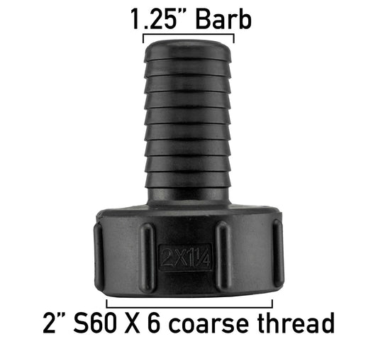S60X6 IBC Adapter Cap with 1.25" Barbed Hosetail